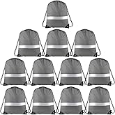 KUUQA 12 Pcs Drawstring Backpack Bag Bulk Reflective Backpack Gray String Bags Cinch Sack Backpack for Team Yoga Sport Gym Traveling