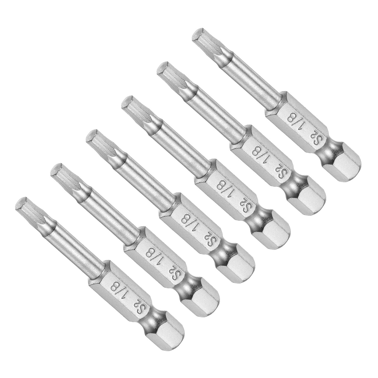CoCud Hex Head Wrench Bit, 1/8" Hex Head 1/4" Hex Shank 2" Long, S2 Alloy Steel Screwdriver Bit - (Applications: for Electric Drill), 6-Pieces