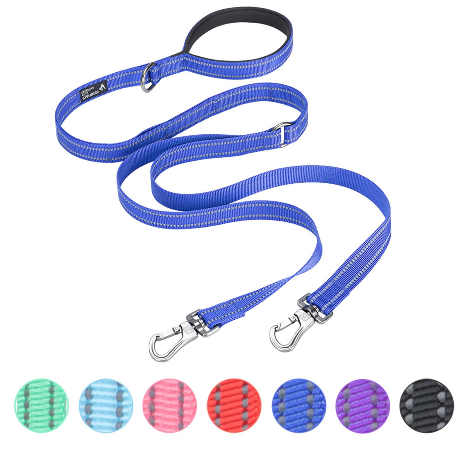 EXCELLENT ELITE SPANKER 5FT Double Lead Reflective Nylon Dog Leash Multiple Dog Leash with Padded Handle for Two Dogs Training Walking(Blue) — image 1