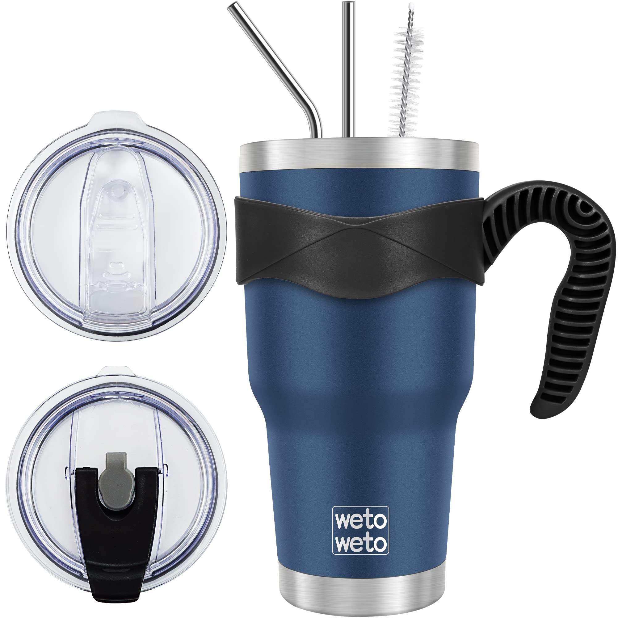 Photo 1 of WETOWETO 30 oz Tumbler Stainless Steel Vacuum Insulated Coffee Cup with Handle, Double Wall Vacuum Coffee Thermal Cups for Hot and Cold drinks, Suitable for Travel (Navy Blue, 1 Pack)