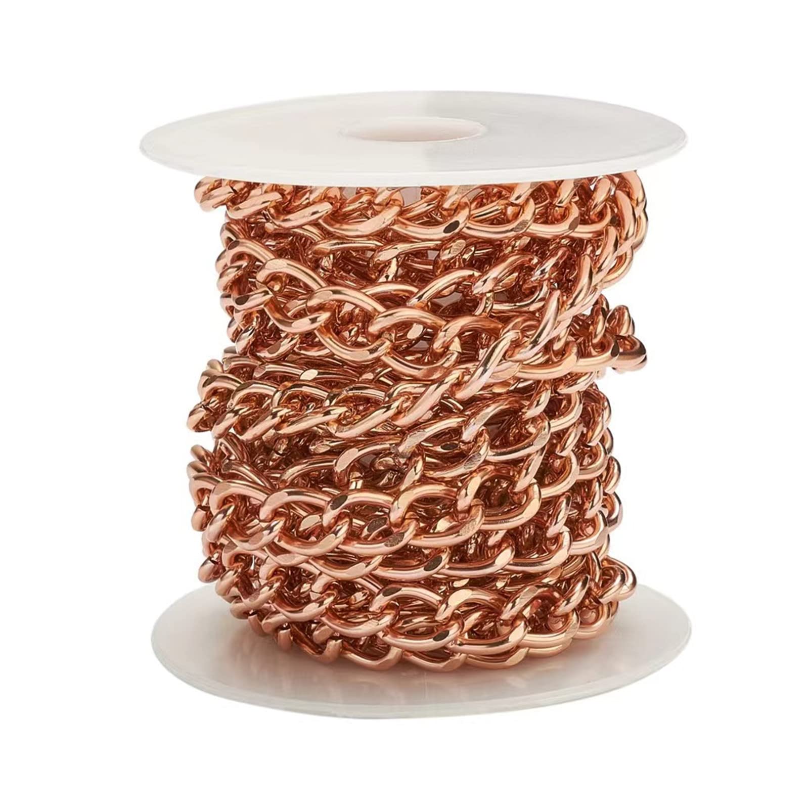 9.84 Feet Aluminum Curb Chains 10x6.5x1.8mm Twisted Links Cross Cable Chains Rose Gold with Spool for Pendant Necklace Jewelry Making