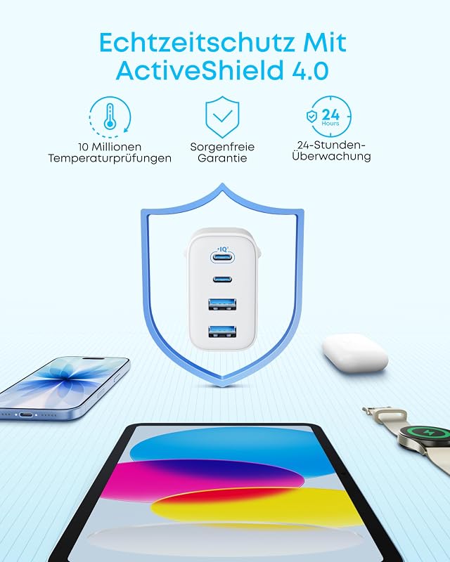 Zolo 50W USB C Ladegerät, 4-Port Netzteil mit 2 USB-C und 2 USB-A