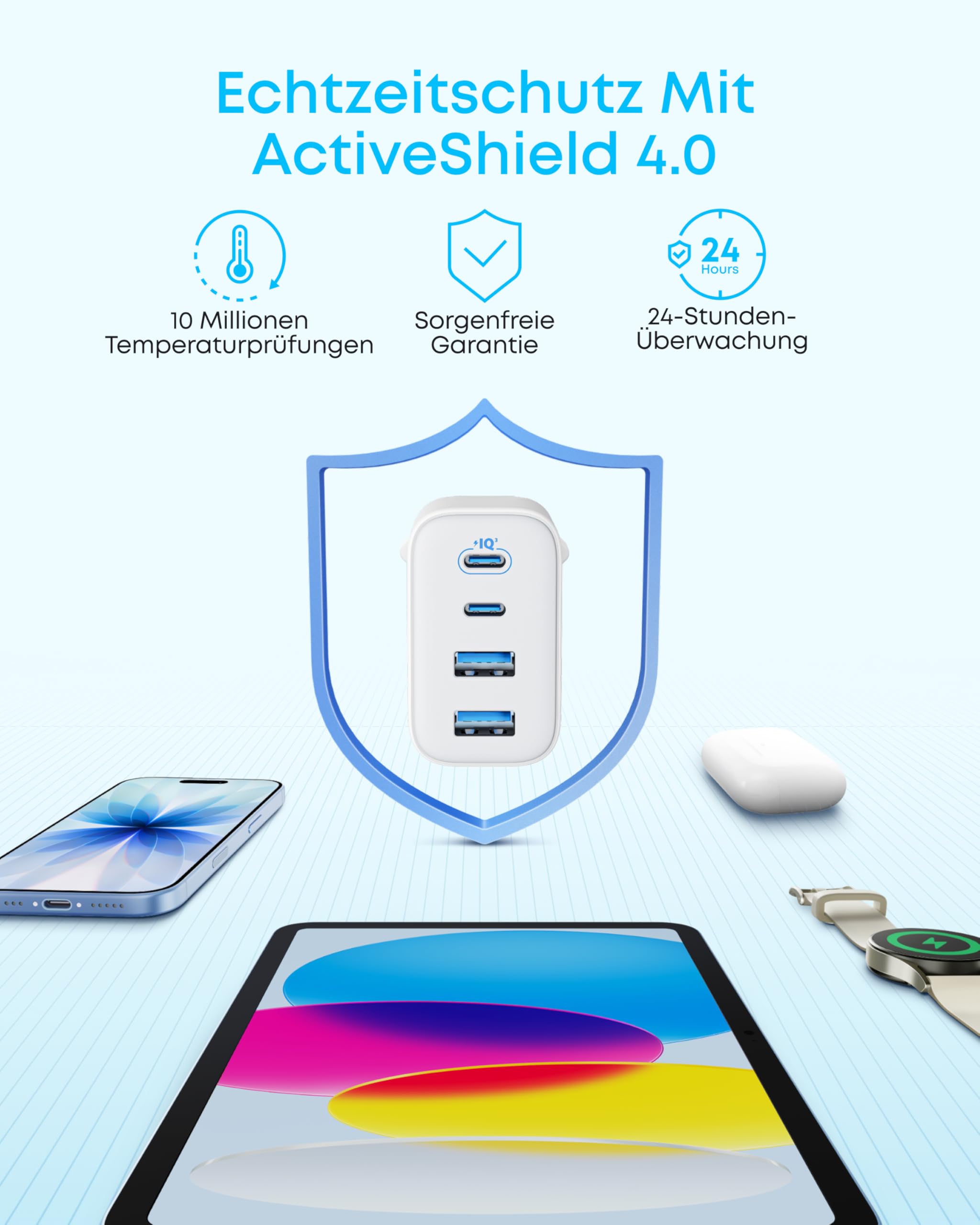 Anker Zolo 50W USB C Ladegerät, 4-Port Netzteil mit 2 USB-C und 2 USB-A, Kompaktes Schnellladegerät Für iPhone 17 Pro Max/16/15/14/13-Serie, iPad, Pixel, Galaxy, MacBook (ohne Kabel) 6