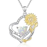 Zhi Kexin Sunflower Birthstone Necklaces for Women 925 Sterling Silver You Are My Sunshine Heart Pendant Necklace Anniversary Birthday Jewelry Gifts for Mom Wife Her