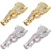 CHGCRAFT 4 pcs 2 Colors Brass Micro Pave Cubic Zirconia Fold Over Clasps Leopard Shaped Animal Fold Over Clasps for Jewelry Making