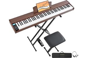 MSTNE Digital Piano 88 Key Weighted with Piano Bench, 88 Key Full Size Semi Weighted Keyboard Piano, Electronic Piano for Beginner,with Adjustable Stand,Carrying Case,Sustain Pedal,Headphone (Brown)