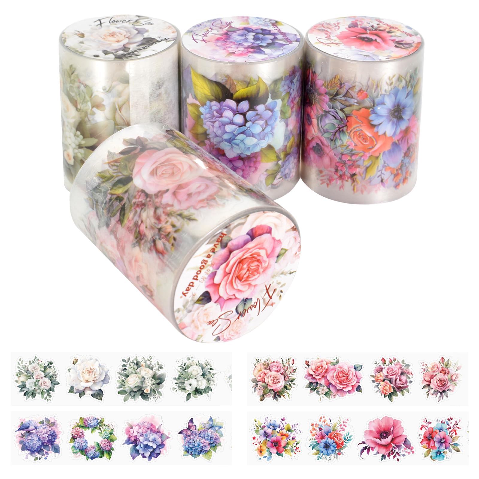 Tolenre Washi Tape Set of 4 Rolls Vintage Flowers PET Tapes PET Transparent Decorative Stickers for Journaling, Bullet Journals, Planners, Arts & Crafts
