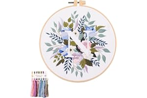 artcici Embroidery Kits Plant Flower Leaf English Letter Patterns for Beginners Adults, Full Range Embroidery Starter Kits Cross Stitch Needlework Supplies (Letter N)