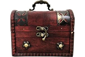 Seven Seas Pirates Wooden Vintage Pirate Treasure Chest with Rustic, Rugged and Antique Look - 4 x 4 x 6