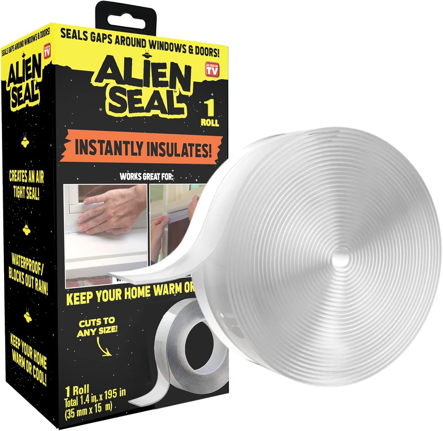 Draft Stoppers - Alien Draft Seal Insulation Tape Under Door Draft Stopper 1 Roll 195 in. Anti-Drip Adhesive and Flexible Flap to Seal Gaps Around Doors, Showers and Windows, Weather Stripping As Seen On TV