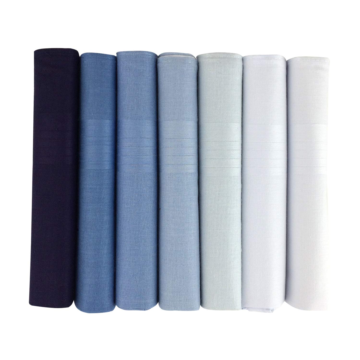 7 Pack Mens Boxed 100% Cotton Blue Dyed Handkerchiefs