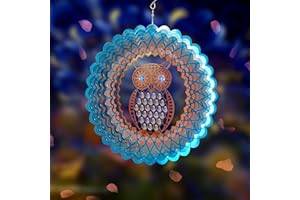 FONMY Owl Metal Sun Catcher Wind Spinner Stainless Steel w/Crystal Beads Rust Resistant Decoration for Indoor Outdoor Quality Home Ornament Multi Color Sun Catcher Wind Spinner-12inch