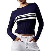 Floerns Women's Casual Striped Sweaters Crewneck Fall Outfit Knit Pullover Tops