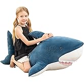 MorisMos 51inch Giant Shark Stuffed Animal, Large Shark Plush Toy Pillow Gift for Kids, Girlfriend, Blue
