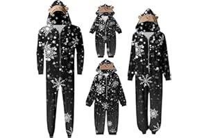 Bwaydeg Family Christmas Pajamas Matching Sets,Onesie Long Sleeve Snowflake Print Hoodie Jumpsuit Soft Family Sleepwear Set