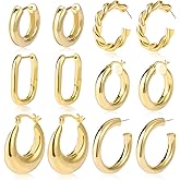 6 Pairs Chunky Gold Hoop Earrings Set for Women 14K Gold Plated Hypoallergenic Thick Open Huggie Hoop Set Jewelry for Christmas Gifts