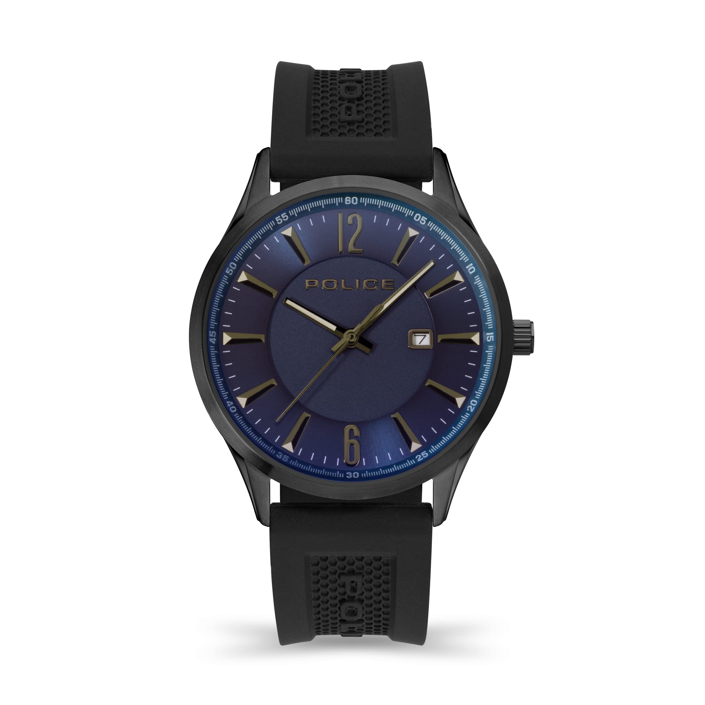 Police Laser Mens Watch with Black Dial and Black Silicone Strap, 44mm Stainless Steel Case in Branded Watch Box PEWJN2194440-2 Year Warranty