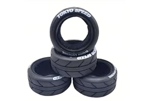 Chanjorlin 1/10 RC On Road Tires OD 2.56" Soft Rubber Rally Racing Tyres for 1:10 Street Touring Drift Car Tamiya TT01 TT02 XV01 TA06 A959 PTG2 HPI KYOSHO HSP PTG2 Traxxas RC On-Road Wheels 4PCS