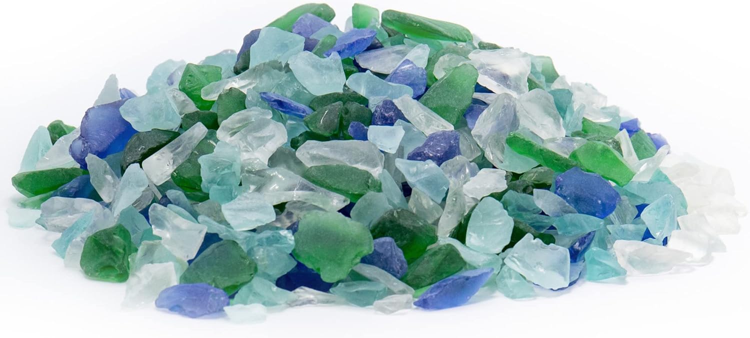 Vase Fillers - CYS EXCEL Frosted Blue Green Clear Mix Sea Glass (4 LBS, Approx. 6 Cups) | Multiple Color Choices Crushed Glass Vase Filler | Aquarium Nautical Decor for Art Crafts