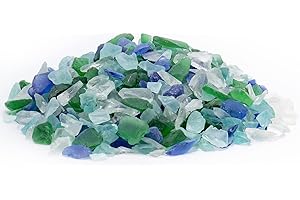 CYS EXCEL Frosted Blue Green Clear Mix Sea Glass (4 LBS, Approx. 6 Cups) | Multiple Color Choices Crushed Glass Vase Filler | Aquarium Nautical Decor for Art Crafts
