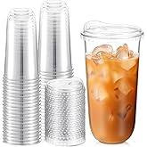 Baderke Clear Plastic Cups with Strawless Sip Lids Disposable Round Bottom Togo Cups for Coffee Smoothie Cold Beverage Coffee Shops and Party Catering (20 oz,50 Pcs)