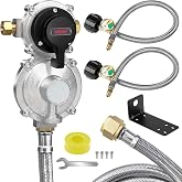 2-Stage Automatic Changeover LP Propane Gas Regulator with 2 Pack 18inchs RV Pigtail Propane Hoses with Gauge +1 Pack 48'' Stainless Braided Regulator Hose Assemblies. for Trailers, and Camper RVs