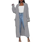 Caracilia Womens Long Cardigan Sweaters 2025 Fall Open Front Coat Long Sleeve Cable Knit Maxi Outerwear Trendy Jacket Clothes