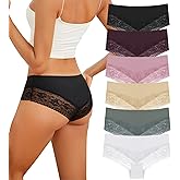 VKME Sexy Underwear Lace Shorts V Waist Cheeky Boxer Briefs Full Covreage Lace Boyshort Lingerie Womens Panties 6 Pack