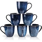 vicrays Coffee Mug Set, 12 Ounce, Set of 6, Ceramic Mug for Men, Women, Unique Glazed Mugs with Handle for Coffee, Tea, Milk, Cocoa, Cereal(blue)