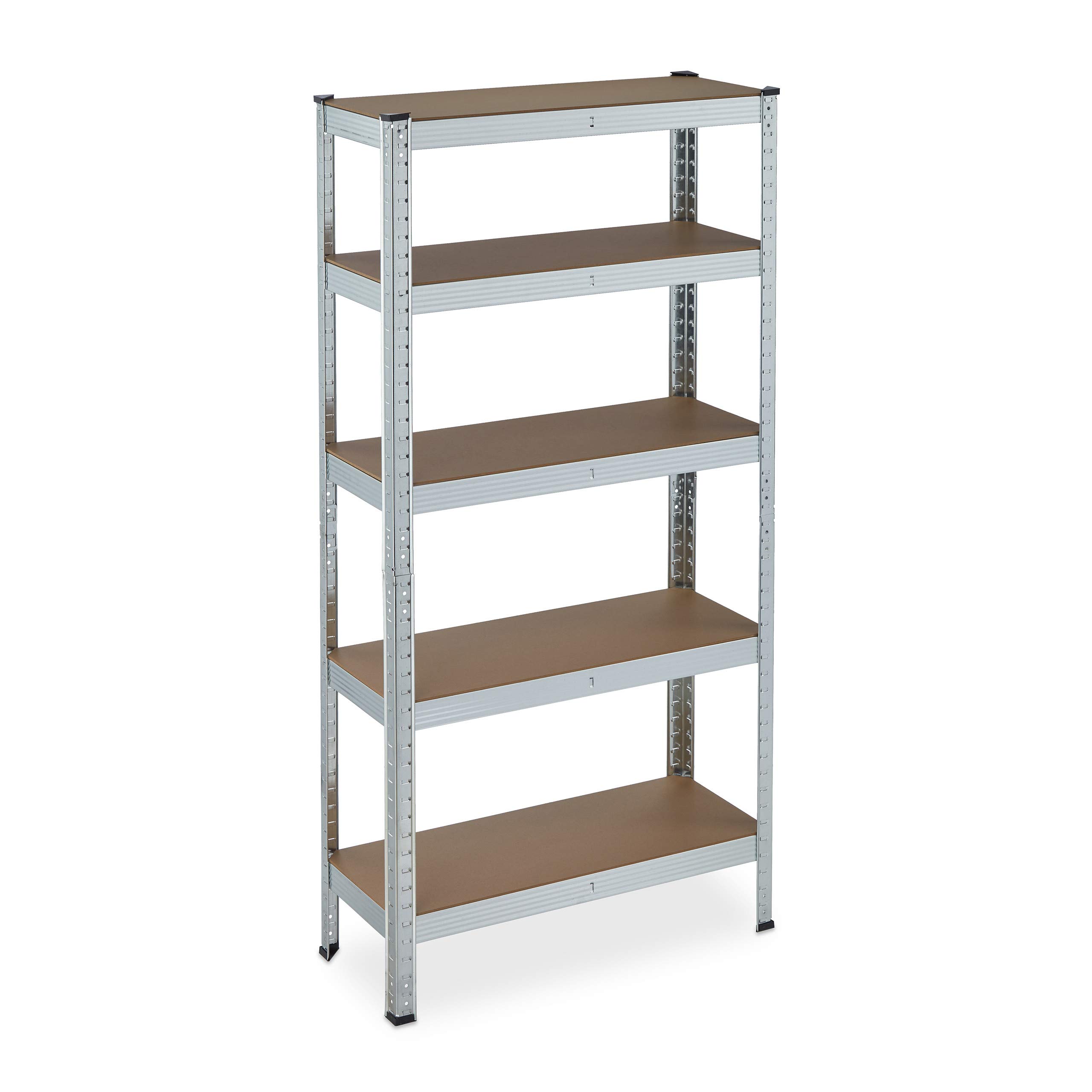 Relaxdays Schwerlastregal verzinkt, Traglast 875kg, 150x75x30 cm, 5 Böden, zum Stecken, Stahl, Lagerregal Keller, Silber