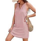 AI'MAGE Women's Swimsuit Cover Up Shirt V Neck Bathing Suit Coverups Sleeveless Beach Cover Ups Dress with Pocket S-XXL