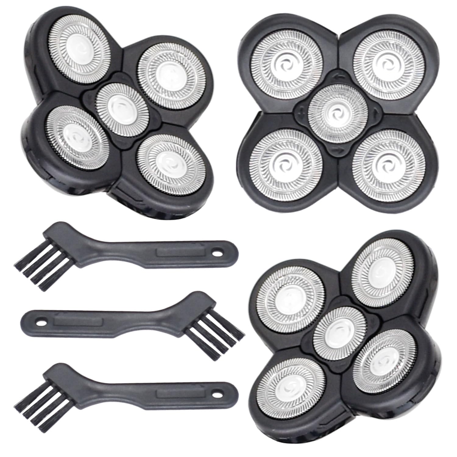 Replacement Shaver Heads Compatible with Freebird and Freedom Grooming, 5 Blades Flex Series for Bald Men Electric Razor Heads with Cleaning Brush