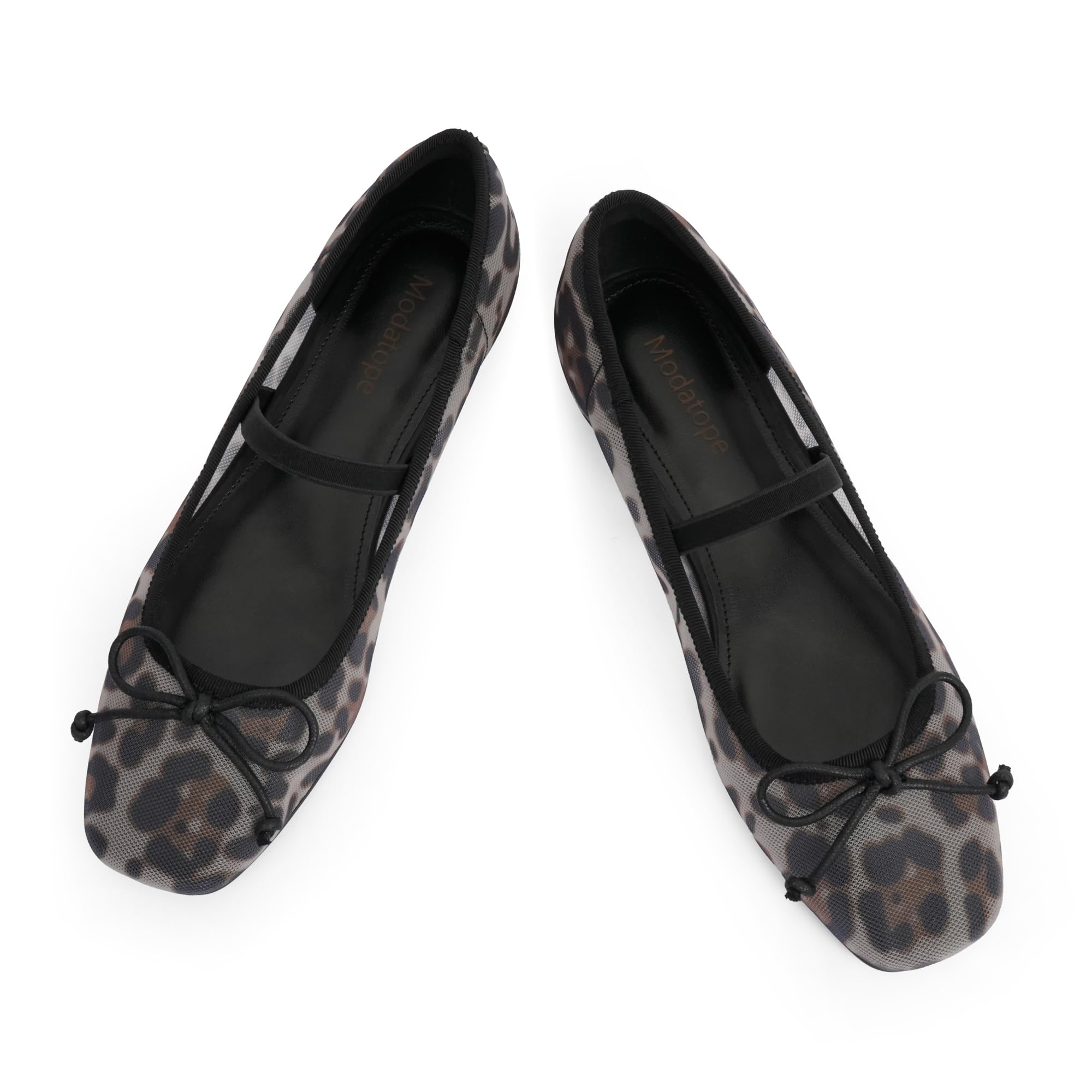 Photo 1 of Modatope Women's Flats Shoes Womens Leopard Print Mesh Ballet Mary Jane Flats Women Square Closed Toe Slip on Bowknot Bow Ballerina Flat for Women Size 9
