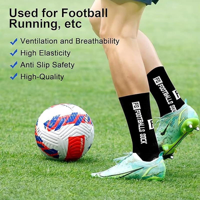 Fussball Socken Herren 2 Paar Grip Socken Fussball für Männer 39-46 Fußballsocken Rutschfeste Sportsocken für Basketball Laufen Radfahren Tennis, Weiß — Foto 6 von 8