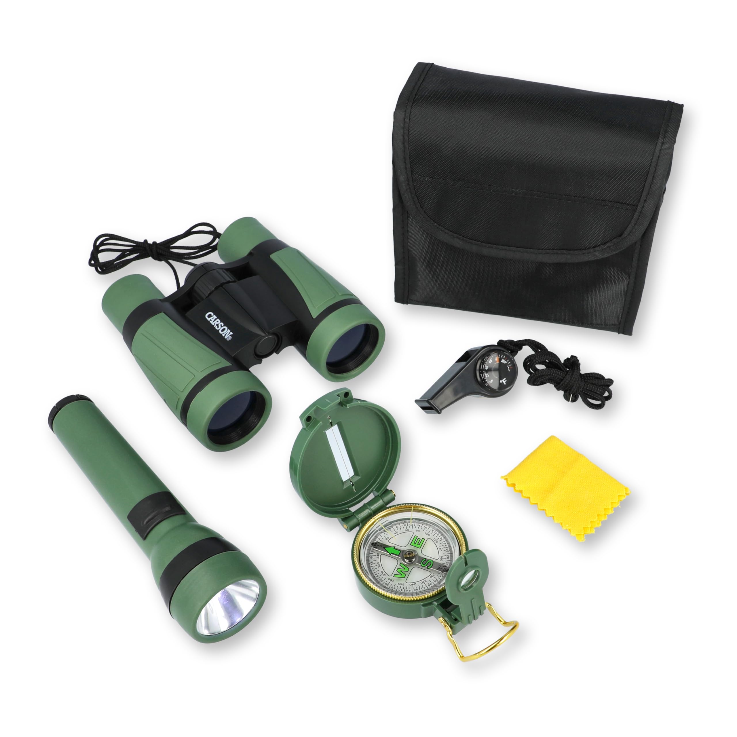 Carson HU-401 AdventurePak Featuring 30mm Binoculars and Outdoor Accessories, Green