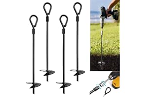 VASGOR 20” Ground Anchors (4pcs) Easy to Use with Drill, 3" Helix Diameter, Heavy Duty Anchor Hook for Camping Tent, Canopies, Car Ports, Sheds, Swing Sets, Securing Animals – Black Powder Coated