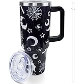 Lumumanber 40 oz Goth Moon Tumbler with Handle and Straw, Black Gothic Travel Mug Water Bottle, Stainless Steel Insulated Cup with Lid and Straw, Birthday Christmas Halloween Gifts
