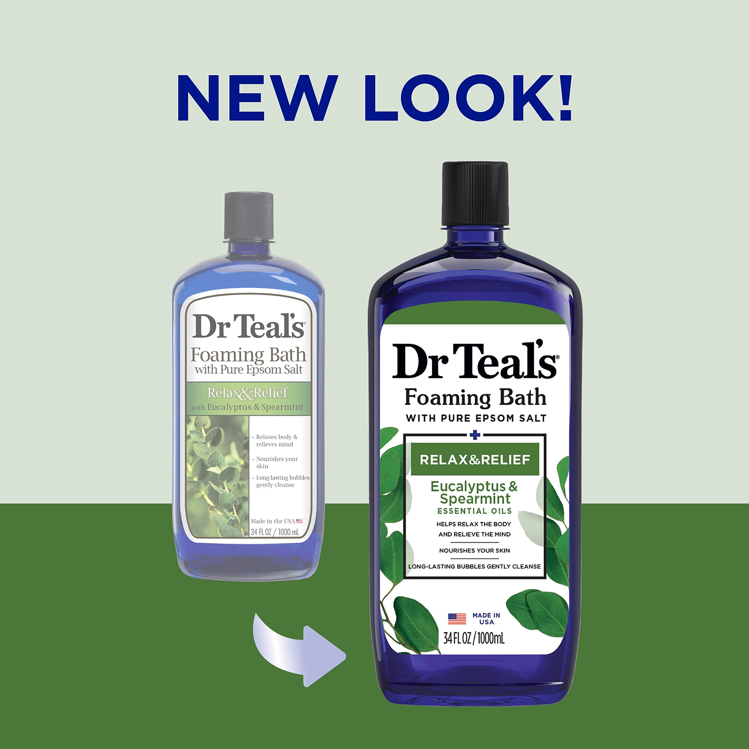 Dr Teal's Foaming Bath with Pure Epsom Salt, Relax & Relief with Eucalyptus & Spearmint, 34 fl oz