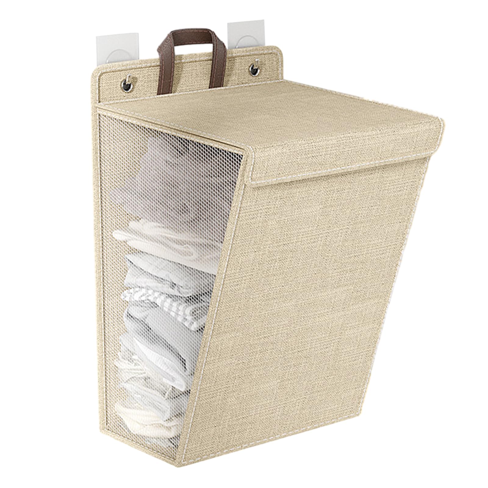 Esoes Foldable Laundry Basket, Hanging Laundry Basket, Laundry Basket with Lid with Hook, Saving Space Laundry Bag, Door Hanging Laundry Hamper Bag, Laundry Room-Beige