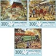 Bits and Pieces – Value Set of Three Large 300 Piece Jigsaw Puzzles for Adults – Jigsaw Puzzles Designed by Artist Ruane Manning, Completed Puzzle Size: 18" x 24"