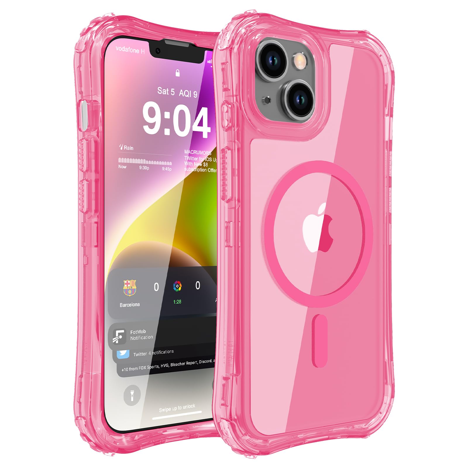 WRJ Magnetic for iPhone 14 Case & iPhone 13 Case Clear,Dual Layer Bumper [Compatible with MagSafe][Military Grade Drop Protection] Transparent Full Body Shockproof Protective Phone Case-Hot Pink