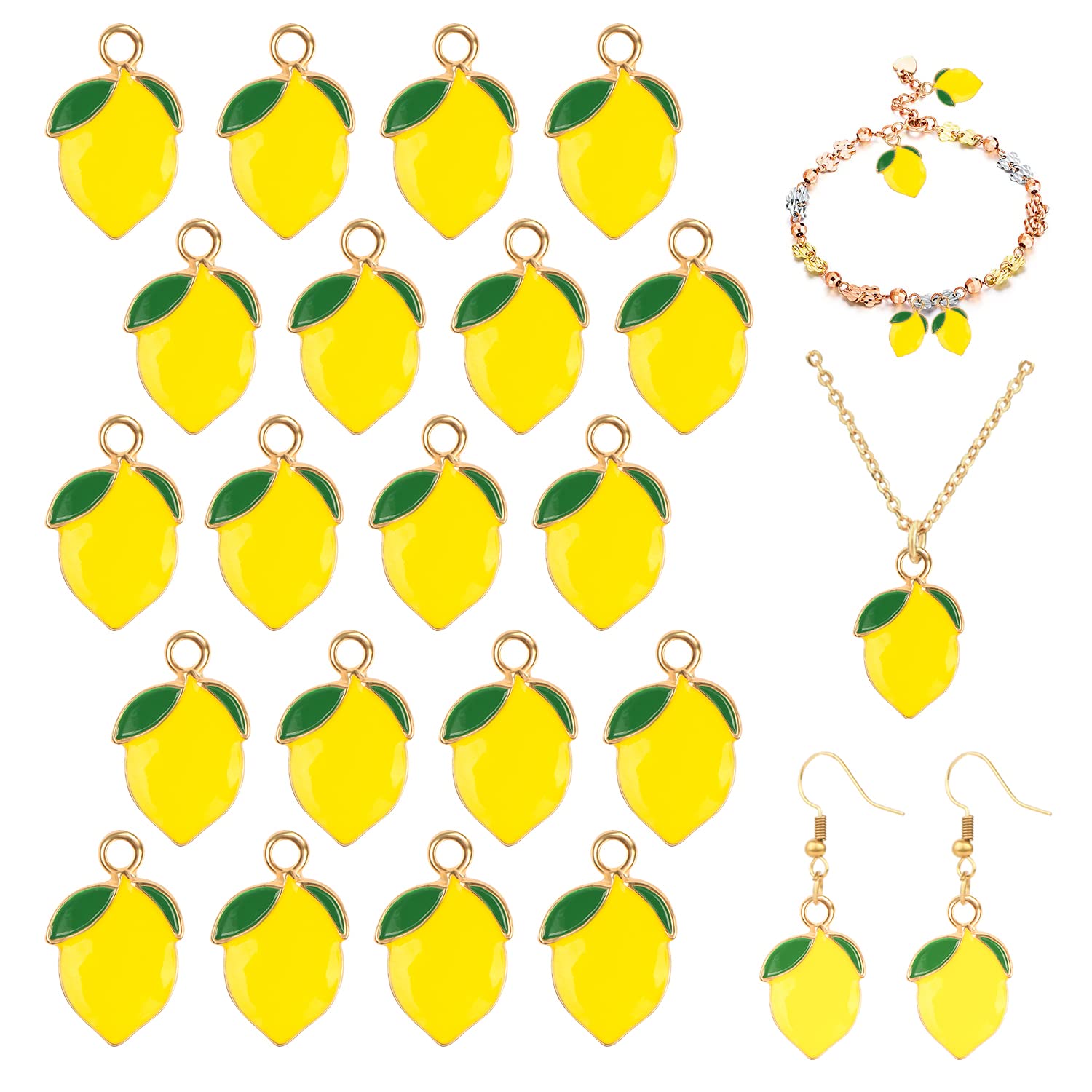 GOKEPO 20 Pcs Yellow Lemon Bead Enamel Fruit Jewelry Gold Plated Plant Beads with Hole for DIY Bracelet Necklace Keychain Earrings Craft Art Accessories Hair Clip Decorations Collection