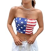 BEAUDRM Women's American Flag Print Strapless Bandeau Top Cropper Casual Sleeveless Slim Fit Tube Crop Tops