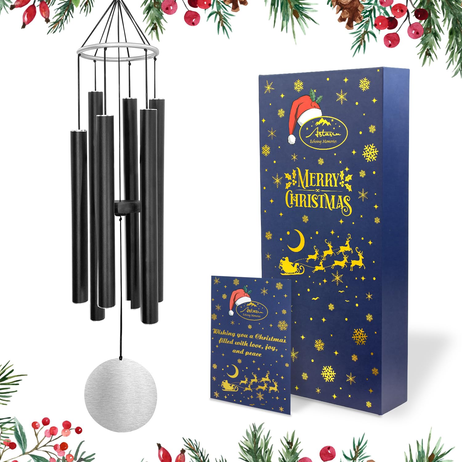 ASTARIN 36in Memorial Wind Chimes, Christmas Wind Chimes for Outdoors,Soothing Tone for Garden Hanging Decor Sympathy Gifts Image