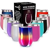 CHILLOUT LIFE 12 oz Stainless Steel Wine Tumbler with Lid - Double Wall Vacuum Insulated Wine Cup Glass Keeping Cold & Hot for Coffee, Champagne, Cocktails, Ice Cream - Colorful Rainbow