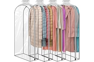ANBOO 4 Pack 10" Gusseted All Clear Garment Bags for Hanging Clothes Storage, 60" Hanging Bags for Closet Storage, Bags for G