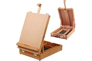 Falling in Art Wooden Tabletop Easel, Solid Wood Sketchbox Desktop Easel for Painting, Portable Art Drawing Easel for Beginners and Professionals