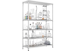 IZEUK 4250 LBS Garage Shelving Wide Storage Shelves 5 Tier Metal Shelves Heavy Duty Adjustable Utility Shelf Rack Chrome 17.7" D x 59.1" W x 70.4" H