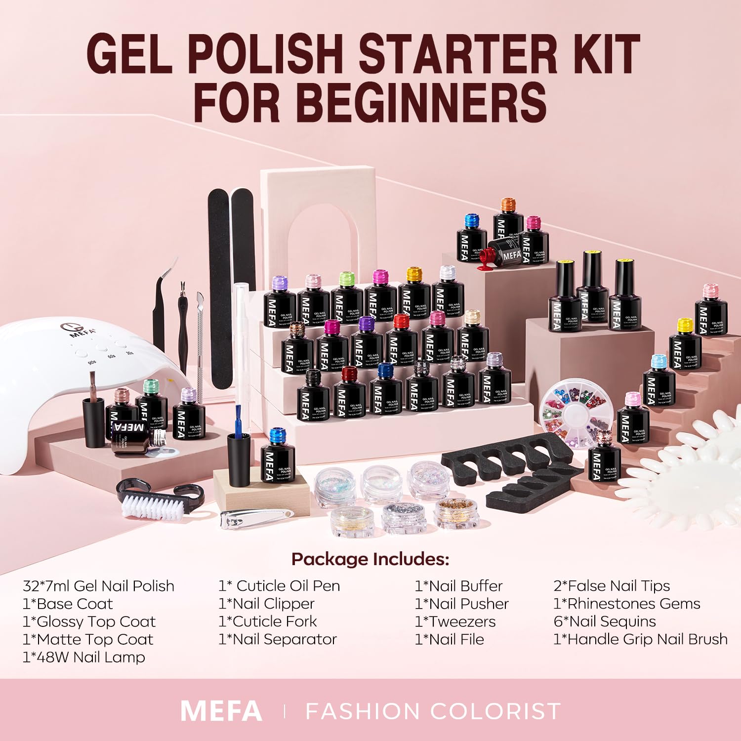 MEFA 56 Pcs Gel Nail Polish Kit with U V Light, 32 Colors All Seasons Soak Off Gel Polish Nail Set with Matte/Glossy Base Top Coat Essential Manicure Tools Nails DIY Easter Decorations Gifts for Women - Image 5
