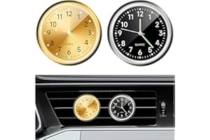 BWBWND 2PCS Stick on Dashboard Car Clock, Mini Luminous Automotive Vent Clip Quartz Clocks, Alloy Waterproof Analog Clock Watch Universal for Car Boat Bike Home, Car Accessories (Golden+Black)